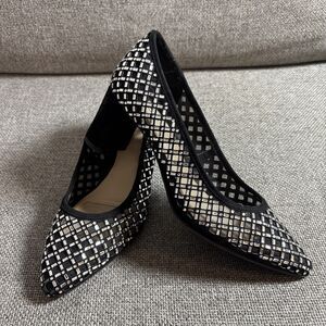 Alex Marie Black Rhinestone Pointed Toe Block Heel Evening Pumps 9.5